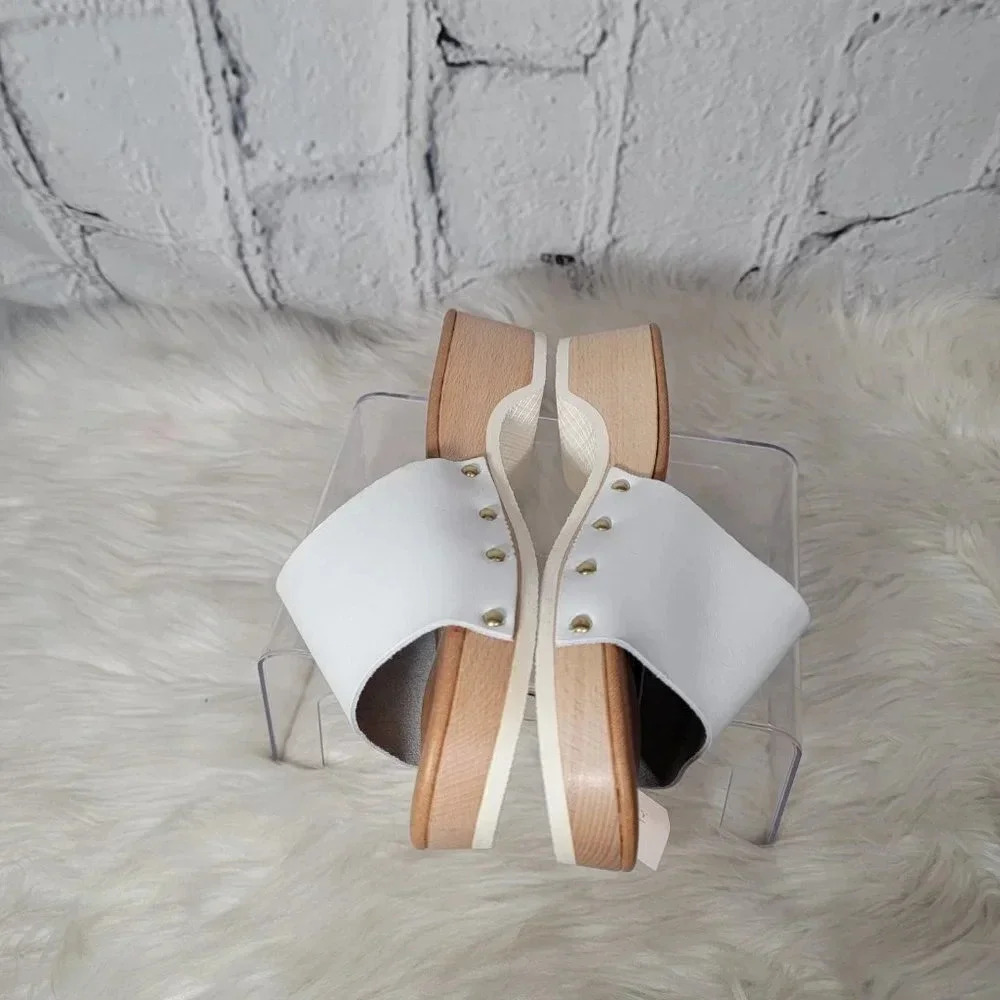 DONNA Toscana Womens White Clog Platform Slide Sandals Neutral Coastal Studded 9 - Picture 5 of 9